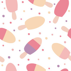 Seamless pattern with ice cream. Summer texture on white background. Vector illustration.