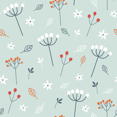 Seamless pattern with autumn flowers and plants. Floral  background. Vector illustration. Can be used for wallpapers, wrappers, cards, patterns for clothes and other.