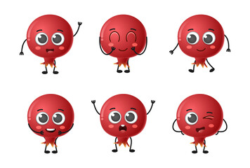 Set of cute cartoon pomegranate fruit vector character set isolated on white background