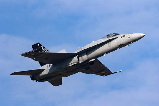 Payerne, Switzerland - September 7, 2014: Swiss Air Force McDonnell Douglas F/A-18C Hornet multirole fighter aircraft.