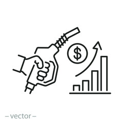 rise in gasoline prices icon, fuel crisis, increase cost oil, thin line symbol on white background - editable stroke vector illustration