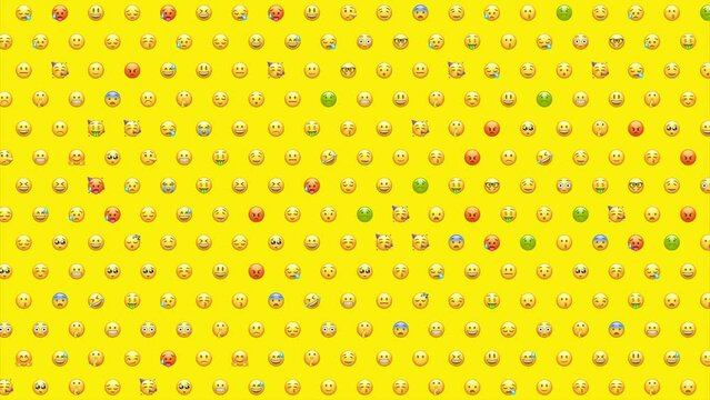 Emoji Smiley Face Background Filled With Tinny Icons. Social Style Background. 4k Video