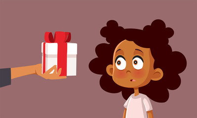Surprised Little Girl Receiving a Birthday Girl Vector Cartoon Illustration