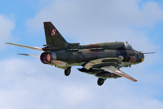 Payerne, Switzerland - September 2, 2014: Polish Air Force (Sily Powietrzne) Sukhoi Su-22M4 (Sukhoi Su-17) fighter/attack aircraft.
