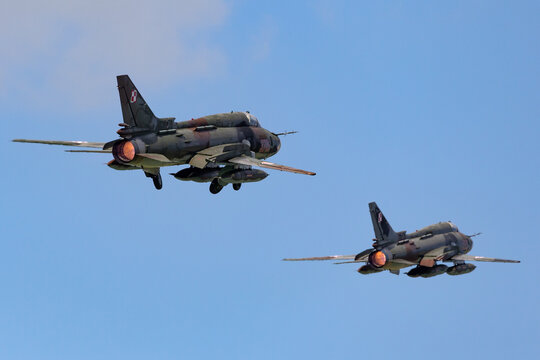 Payerne, Switzerland - September 2, 2014: Polish Air Force (Sily Powietrzne) Sukhoi Su-22M4 (Sukhoi Su-17) fighter/attack aircraft.