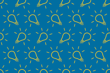 Light bulbs seamless background pattern in yellow and blue colors