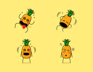collection of cute pineapple cartoon character with dizzy expressions. suitable for emoticon, logo, symbol and mascot