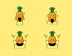 collection of cute pineapple cartoon character with shocked expressions. suitable for emoticon, logo, symbol and mascot