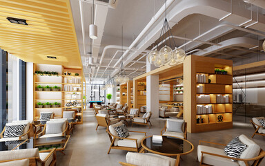 3d render of cafe restaurant lounge interior