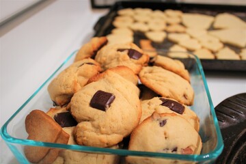 home made cookies with chocolate fresh from oven