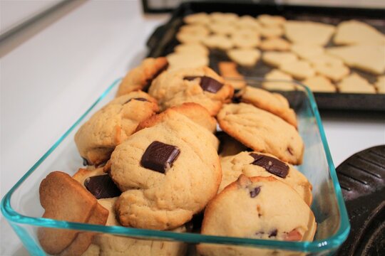 home made cookies with chocolate fresh from oven