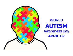 World Autism Awareness Day. Boy in shirt with puzzle head concept vector.