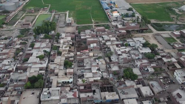 Beautiful aerial landscape at Kala Shah Kako Factory Industrial area of Punjab Pakistan at Sunset Time, drone's footage