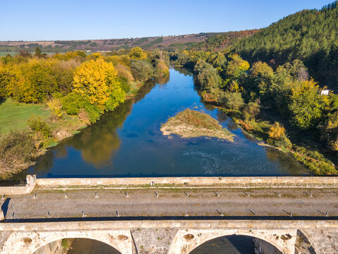 Aerial view of Kolyu Ficheto Bridge in Byala, Bulgaria