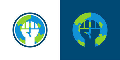 World revolution logo icon design, clenched fist and earth symbol