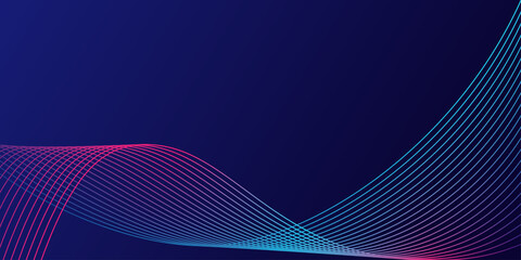 Abstract dark blue banner template. Vector minimal wavy line background with text for social media cover, modern corporate design