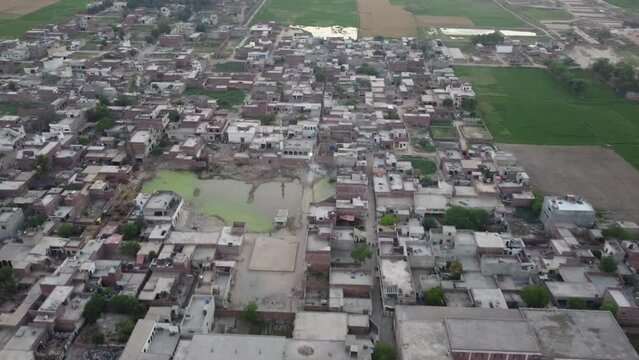 Beautiful aerial landscape at Kala Shah Kako Factory Industrial area of Punjab Pakistan at Sunset Time, drone's footage