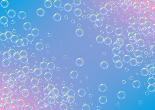 Bathtub foam. Detergent soap bubble and suds for bath. Shampoo. Rainbow fizz and splash. Realistic water frame and border. Aqua 3d vector illustration banner. colorful liquid bathtub foam.