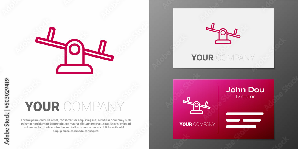 Poster logotype line seesaw icon isolated on white background. teeter equal board. playground symbol. logo 