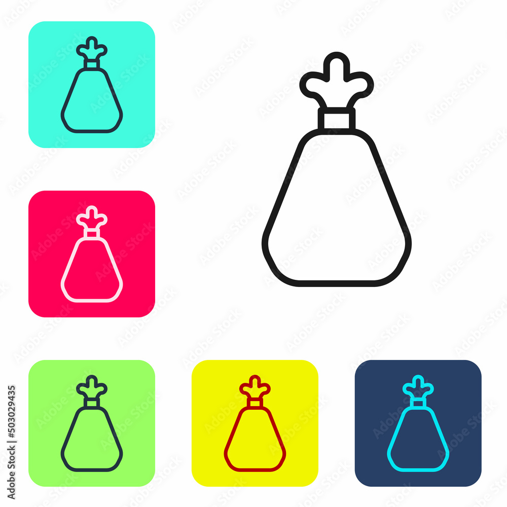 Poster black line garbage bag icon isolated on white background. set icons in color square buttons. vector