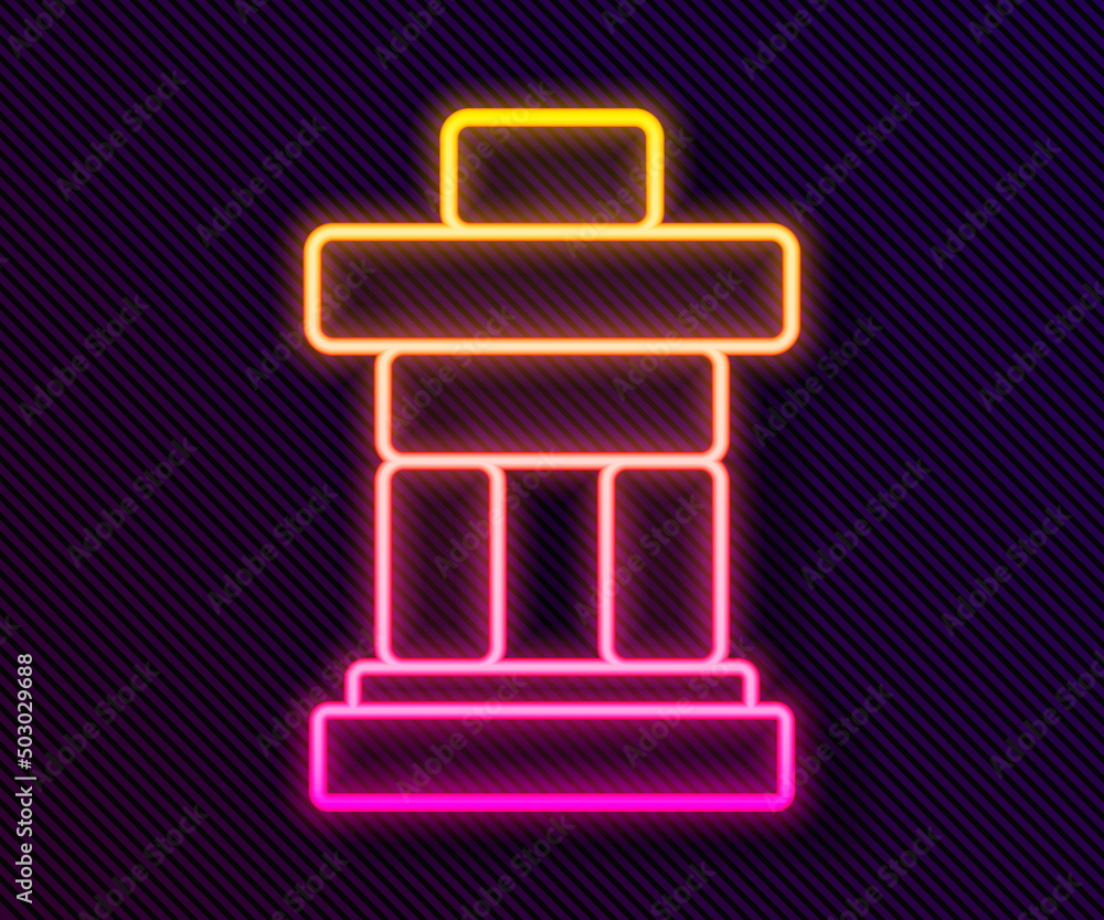 Poster glowing neon line inukshuk icon isolated on black background. vector