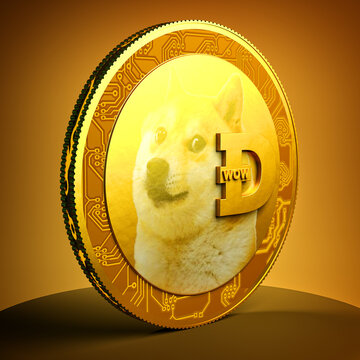 Gold Electronic Cryptocurrency Doge Coin Still Life