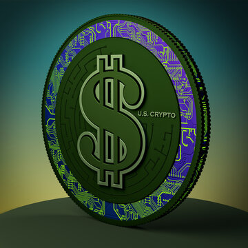 Electronic Cryptocurrency US Crypto Dollar Coin Still Life