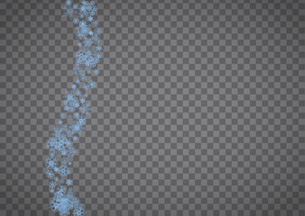 Snowflakes frame on transparent background. Christmas and Happy New Year. Isolated horizontal snowflakes frame for banners, gift cards, party invitation, partner compliment and special business offer