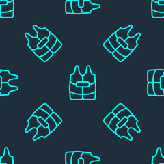Fototapeta premium Green line Life jacket icon isolated seamless pattern on blue background. Life vest icon. Extreme sport. Sport equipment. Vector