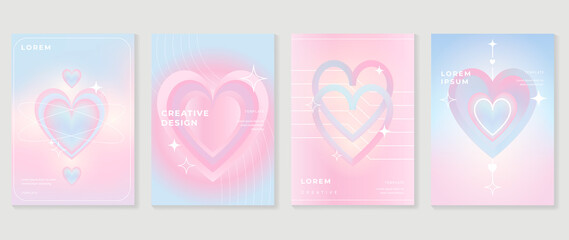 Lamas personalizadas con tu foto Abstract pastel gradient cute cover template. Set of modern poster with vibrant graphic color, hologram, adorable elements, heart shapes, star. Minimal style design for flyer, brochure, ads, media.