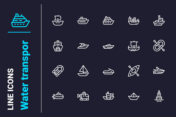 Water transport icons set