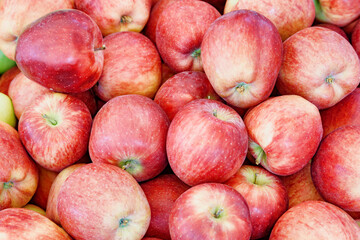 Closeup view of fresh red apples. Good harvest of fruits