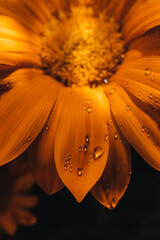 Gazania yellow flower closeup macro with water drops