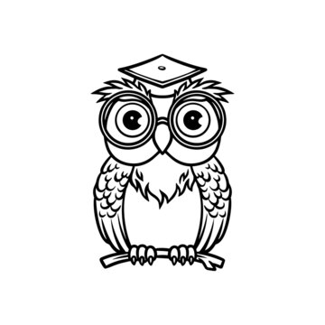 owl sitting on a branch vector black and white