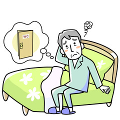 夜中にトイレで目が覚めて悩むシニア男性