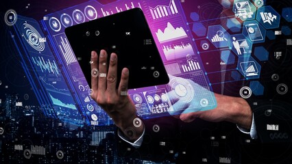 Data Analysis for Business and Finance conceptual. Graphic interface showing future computer...