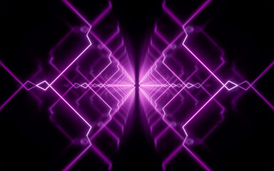 Glowing neon lines tunnel, 3d rendering.
