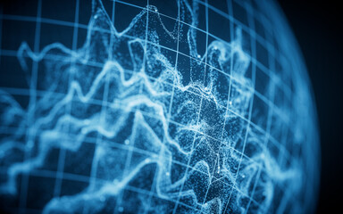 Wave particles with the shape of sphere, 3d rendering.