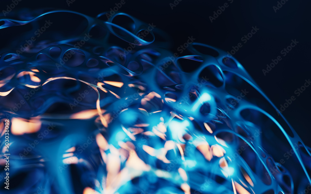Poster neurological net system, organic background, 3d rendering.