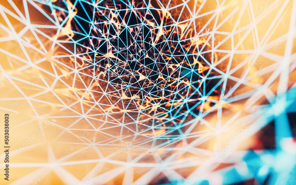 Poster neurological net system, organic background, 3d rendering.