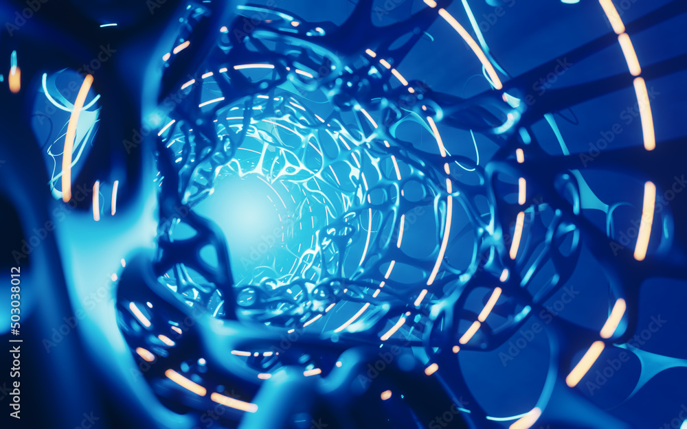 Poster neurological net system, organic background, 3d rendering.