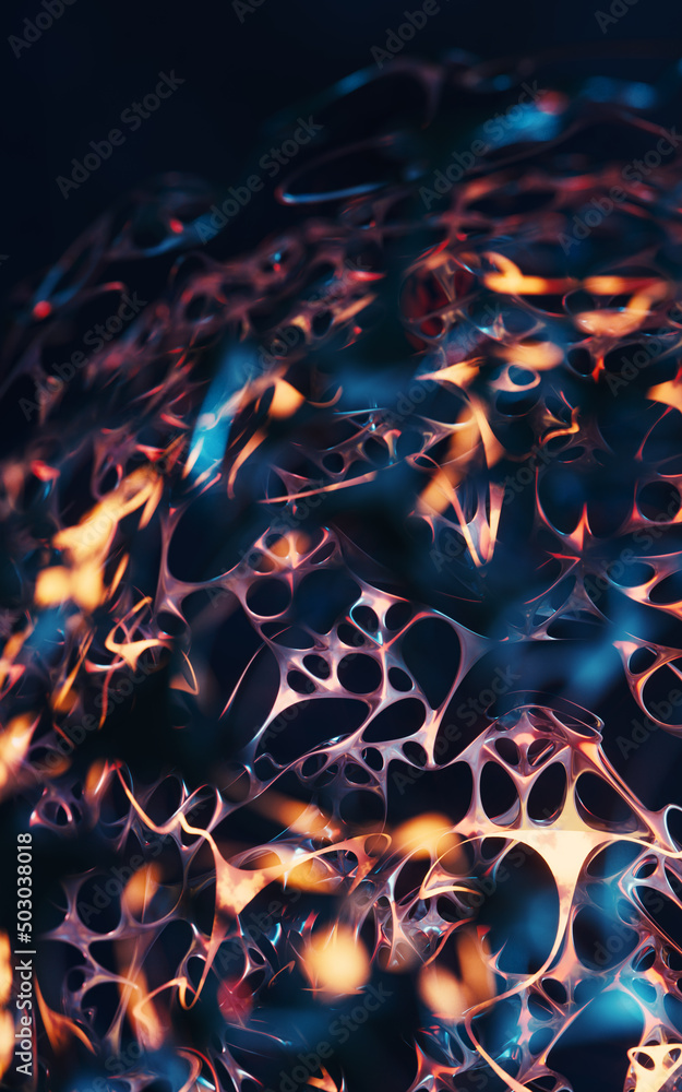 Poster neurological net system, organic background, 3d rendering.