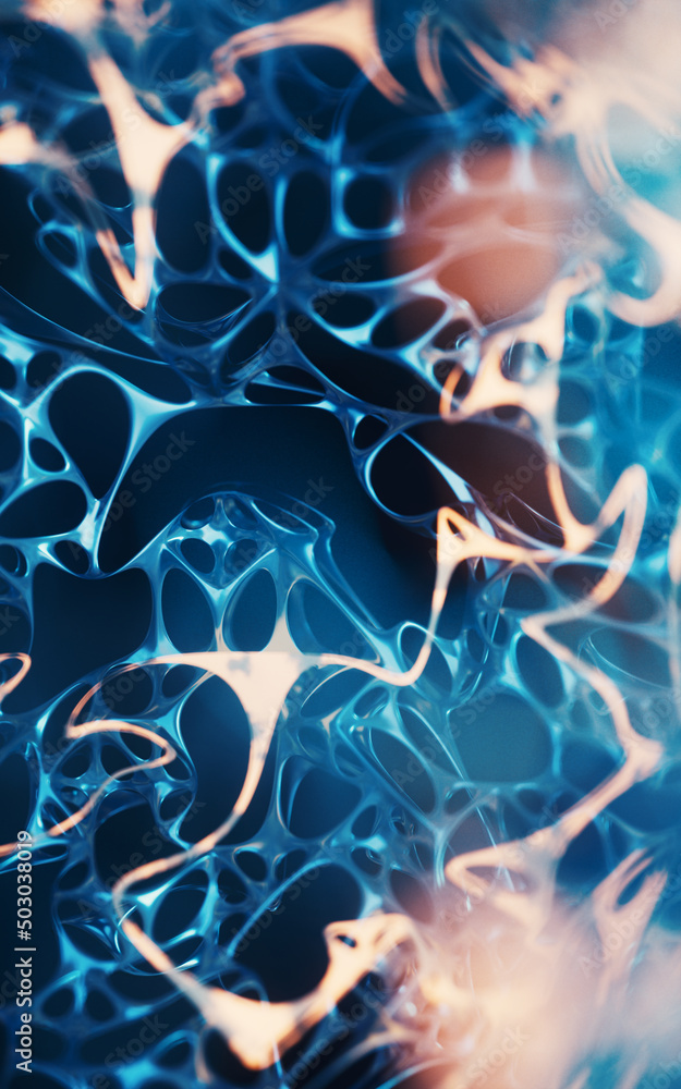 Poster neurological net system, organic background, 3d rendering.
