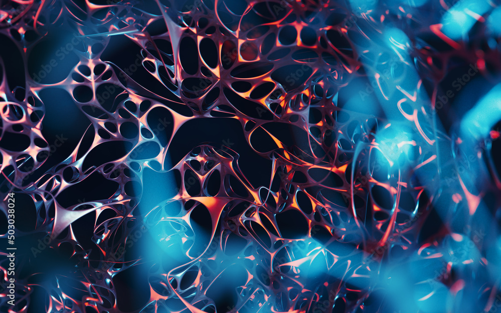 Poster neurological net system, organic background, 3d rendering.