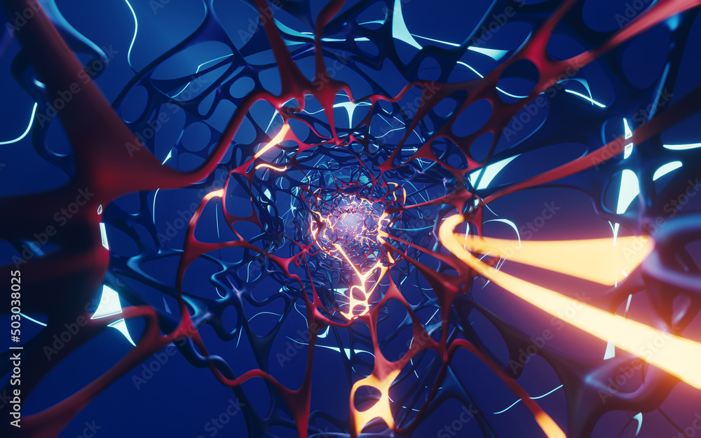 Poster neurological net system, organic background, 3d rendering.