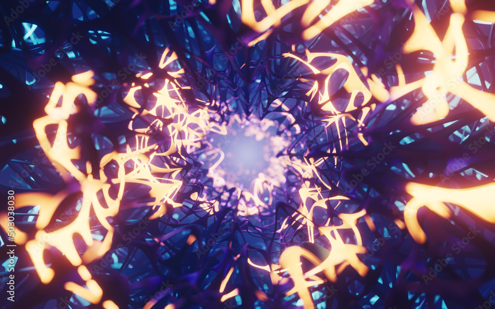 Poster neurological net system, organic background, 3d rendering.