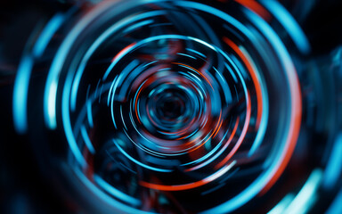 Glowing round illuminated lines with motion blur, 3d rendering.