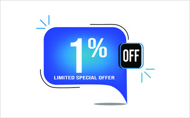 1% off blue balloon. Wholesale buy and sell banner. Limited special offer.