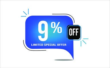 9% off blue balloon. Wholesale buy and sell banner. Limited special offer.