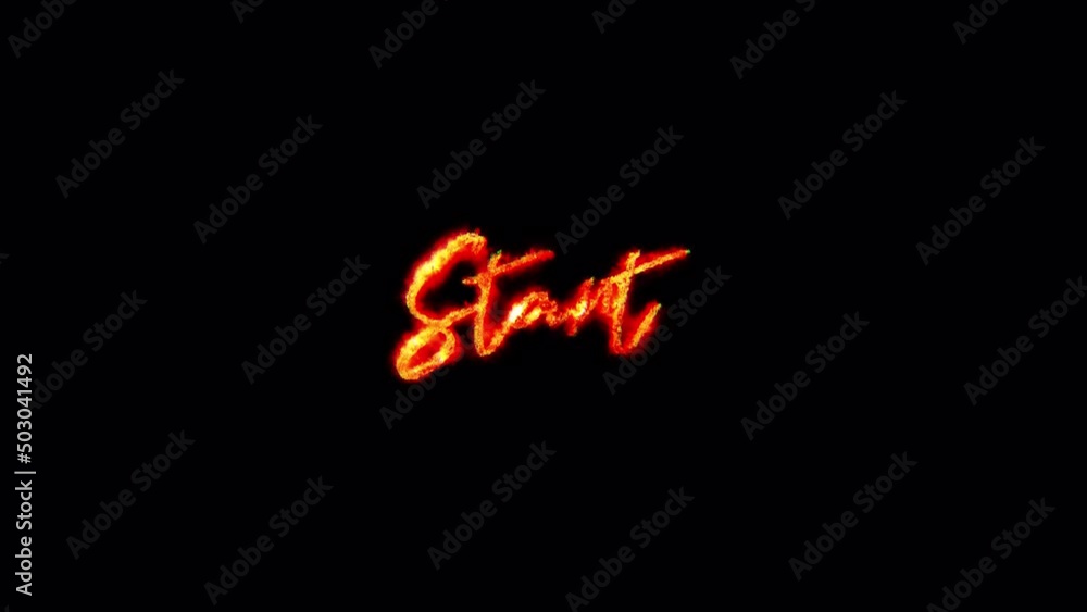 Poster fire burn text of start word. the golden red shine lighting of start loop animation promote advertis